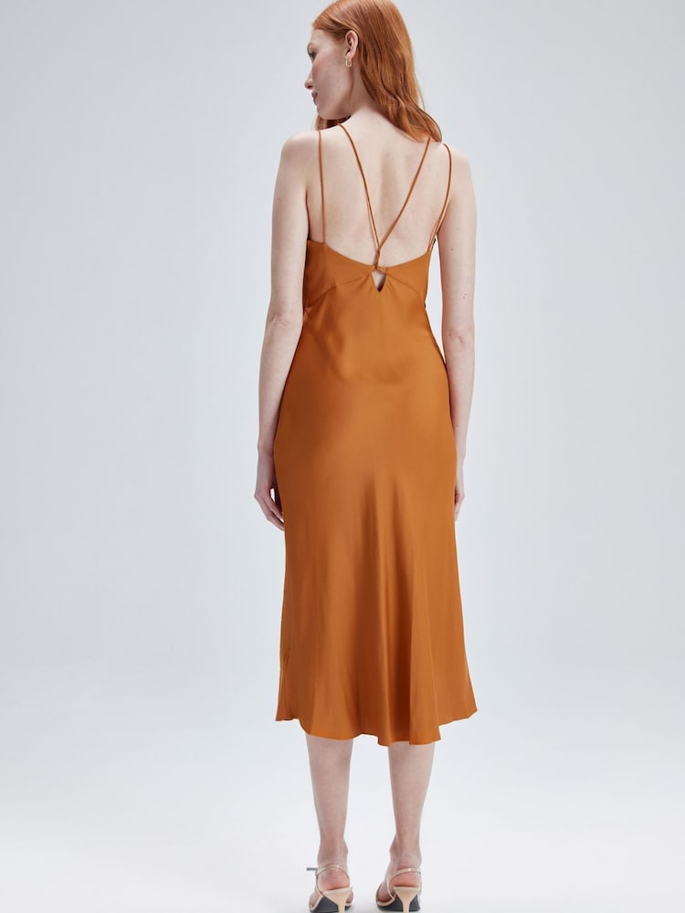 Calvin Klein Orange Strap Twist Slip Dress - Image 2 of 6