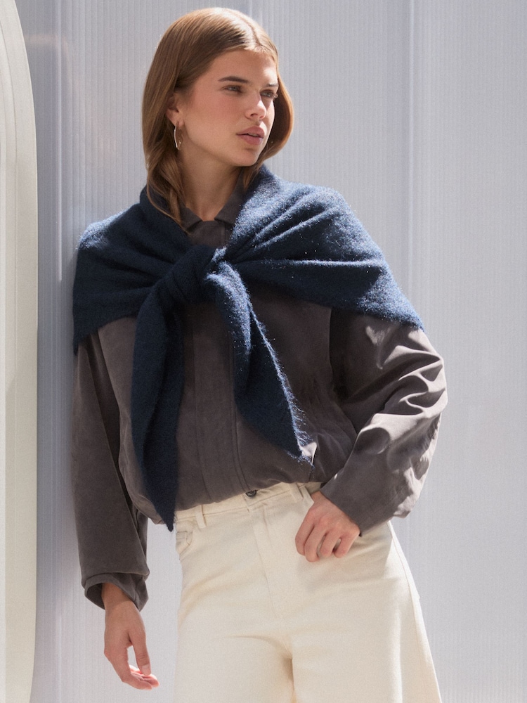 Friends Like These Navy Oversized Brushed Triangle Scarf - Image 2 of 6