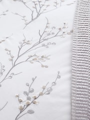 Laura Ashley Dove Grey Pussy Willow Sprig Embroidered 100% Cotton Duvet Cover And Pillowcase Set - Image 3 of 5