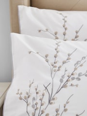 Laura Ashley Dove Grey Pussy Willow Sprig Embroidered 100% Cotton Duvet Cover And Pillowcase Set - Image 4 of 5