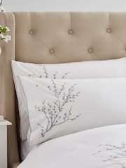 Laura Ashley Dove Grey Pussy Willow Sprig Embroidered 100% Cotton Duvet Cover And Pillowcase Set - Image 5 of 5