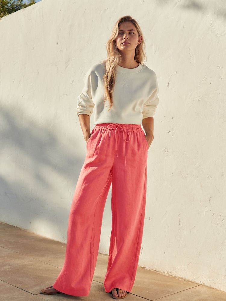 Korallenpink - Weit geschnittene Hose aus 100 % Premium-Leinen - Bild 1 von 7