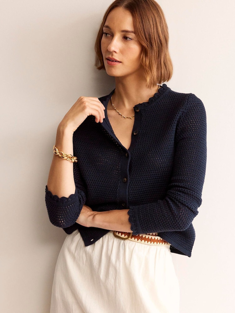 Boden Blue Textured Scallop Cardigan - Image 1 of 6