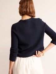 Boden Blue Textured Scallop Cardigan - Image 2 of 6