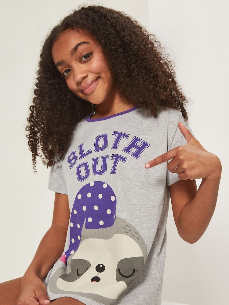 Harry Bear Grey 100% Cotton Sloth Out Animal Pyjamas - Image 2 of 4