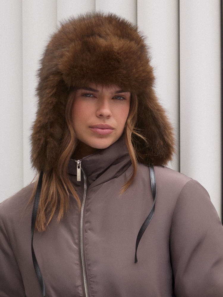 Friends Like These Chocolate Brown Cosy Faux Fur Trapper Hat - Image 1 of 6 Friends Like These Chocolate Brown Cosy Faux Fur Trapper Hat - Image 1 of 6