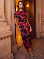 Roman Red Printed Side Tie Dress - Image 1 of 4