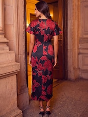 Roman Red Printed Side Tie Dress - Image 3 of 4