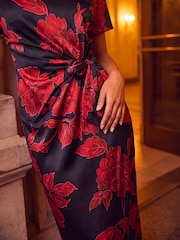 Roman Red Printed Side Tie Dress - Image 4 of 4