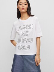 BOSS White 100% Cotton Seasonal Artwork T-Shirt - Image 1 of 5