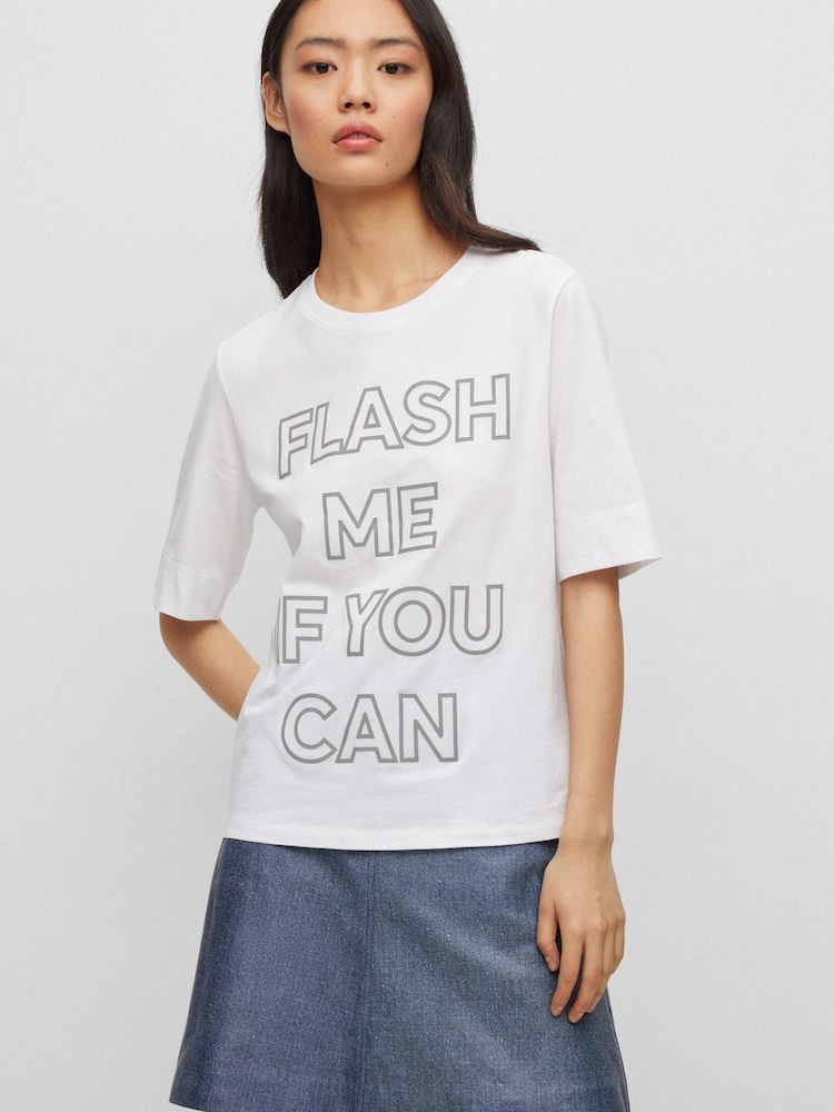 BOSS White 100% Cotton Seasonal Artwork T-Shirt - Image 1 of 5