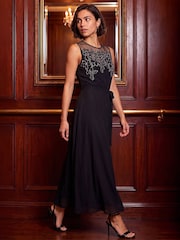Roman Black Illusion Neckline Dress - Image 1 of 4