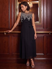 Roman Black Illusion Neckline Dress - Image 2 of 4