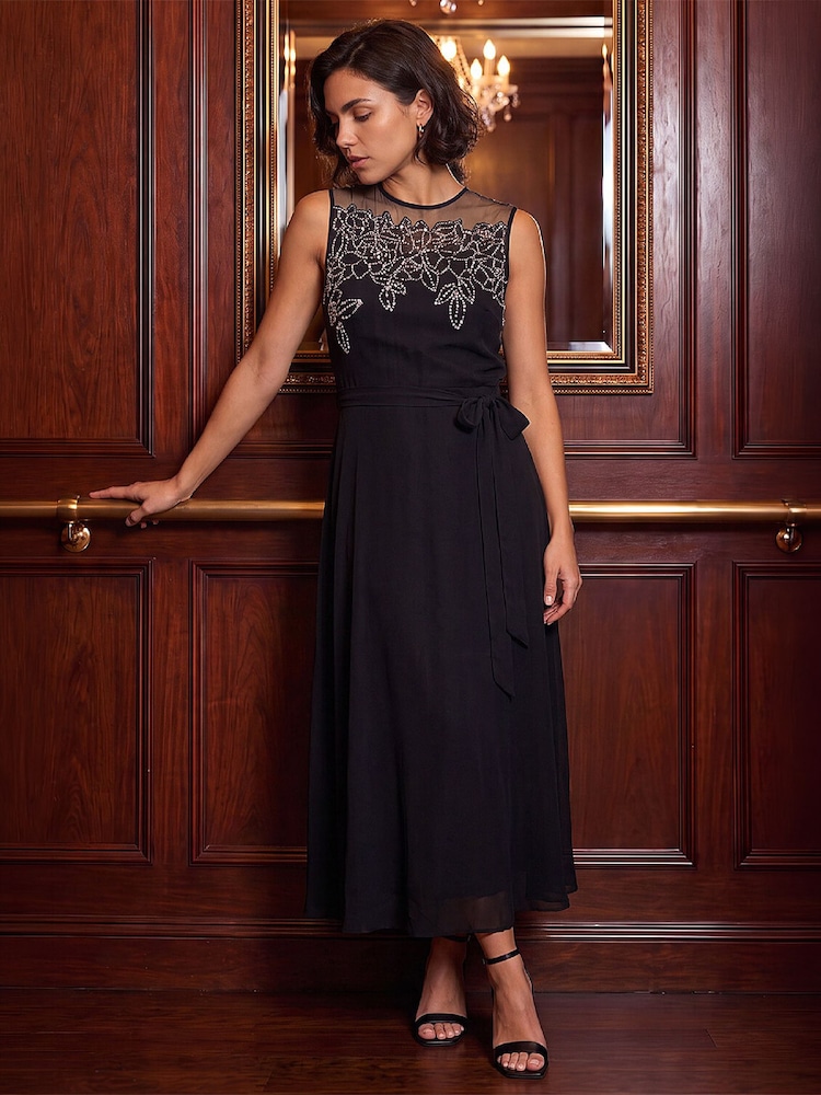 Roman Black Illusion Neckline Dress - Image 2 of 4 Roman Black Illusion Neckline Dress - Image 2 of 4