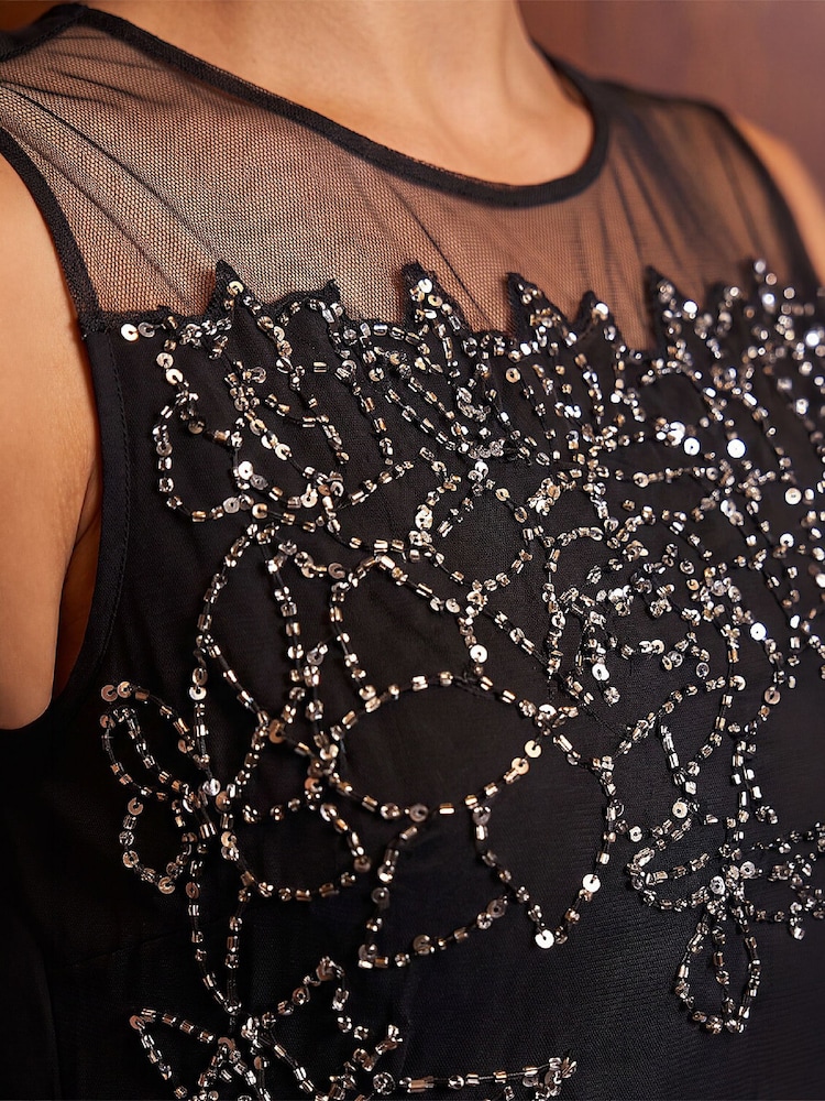 Roman Black Illusion Neckline Dress - Image 4 of 4 Roman Black Illusion Neckline Dress - Image 4 of 4