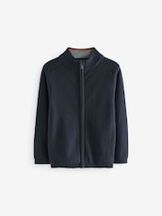 Navy 100% Cotton Zip Through Knitted Cardigan (3-16yrs) - Image 1 of 3