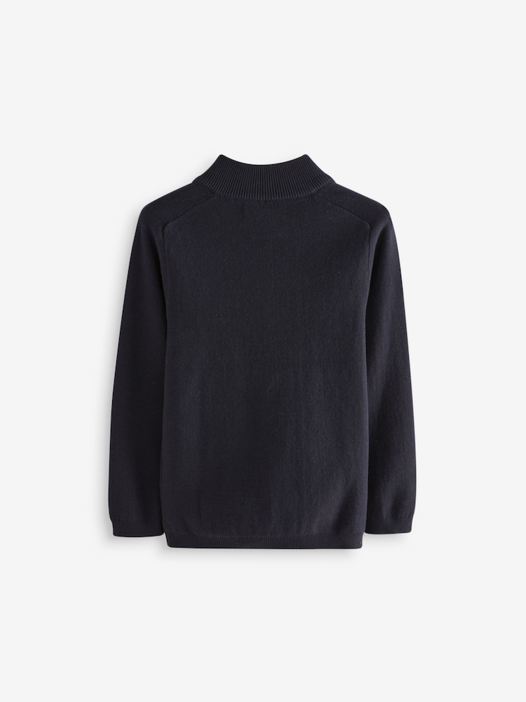 Navy 100% Cotton Zip Through Knitted Cardigan (3-16yrs) - Image 2 of 3