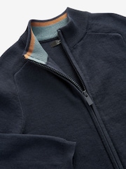 Navy 100% Cotton Zip Through Knitted Cardigan (3-16yrs) - Image 3 of 3