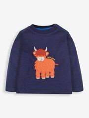 JoJo Maman Bébé Navy 2-Pack Highland Cow Appliqué & Stripe Baby Tops - Image 2 of 6