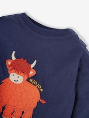 JoJo Maman Bébé Navy 2-Pack Highland Cow Appliqué & Stripe Baby Tops - Image 5 of 6
