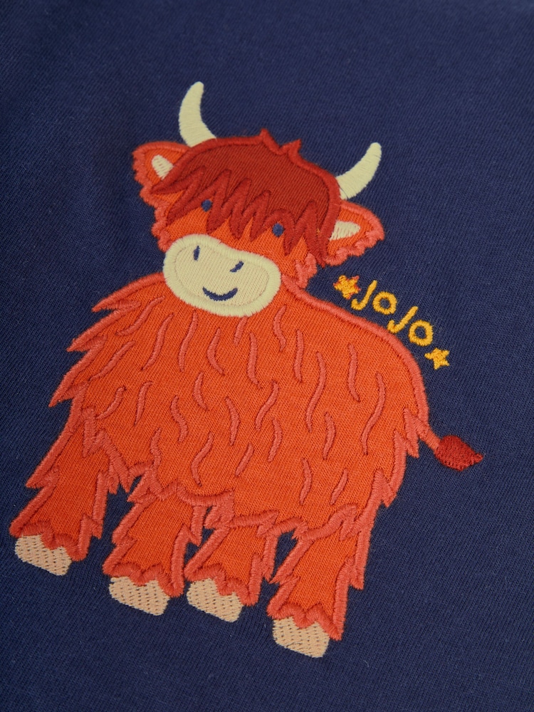 JoJo Maman Bébé Navy 2-Pack Highland Cow Appliqué & Stripe Baby Tops - Image 6 of 6