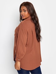 Yours Curve Brown Cuffed Sleeve Shirt - Image 2 of 4