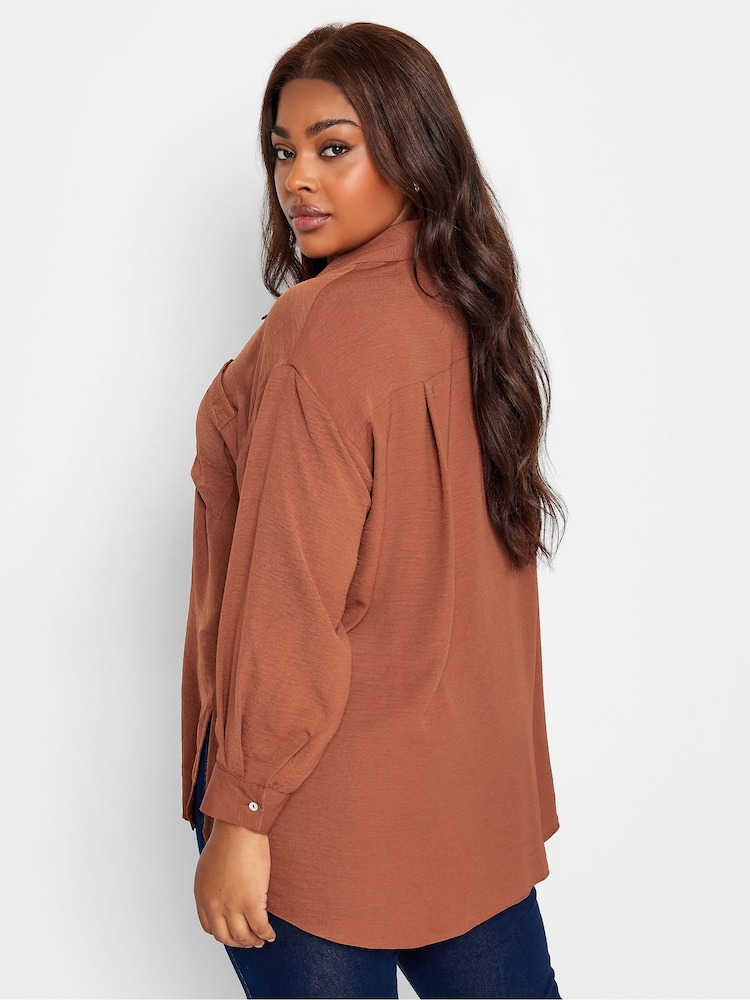 Yours Curve Brown Cuffed Sleeve Shirt - Image 2 of 4