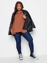 Yours Curve Brown Cuffed Sleeve Shirt - Image 3 of 4