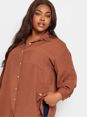 Yours Curve Brown Cuffed Sleeve Shirt - Image 4 of 4
