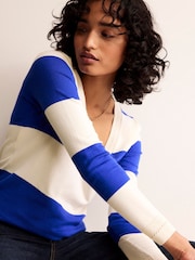 Boden Blue/White V-Neck Catriona Cotton Jumper - Image 3 of 7