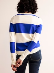 Boden Blue/White V-Neck Catriona Cotton Jumper - Image 4 of 7