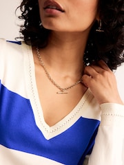 Boden Blue/White V-Neck Catriona Cotton Jumper - Image 5 of 7