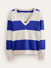 Boden Blue/White V-Neck Catriona Cotton Jumper - Image 6 of 7