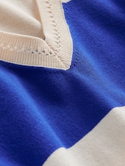 Boden Blue/White V-Neck Catriona Cotton Jumper - Image 7 of 7