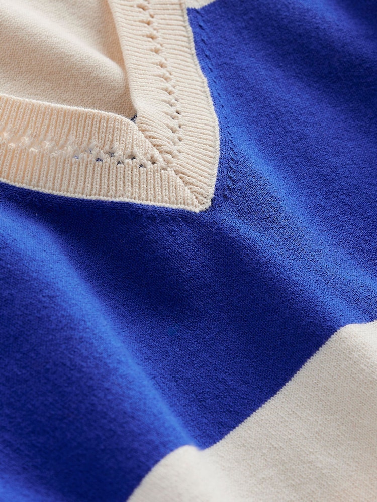 Boden Blue/White V-Neck Catriona Cotton Jumper - Image 7 of 7