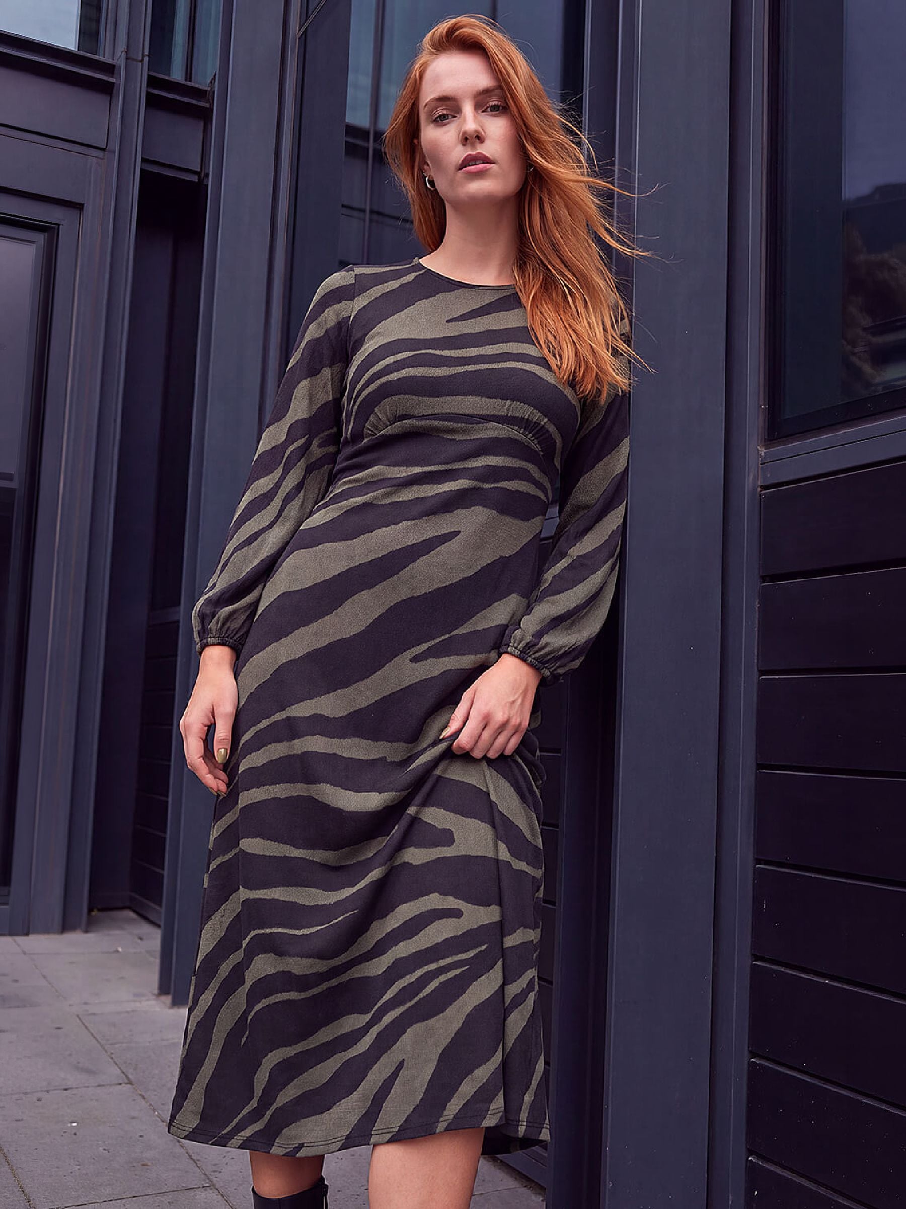 Roman Women's Animal Print Midi Dress in Khaki | Size: 18 - Image 2