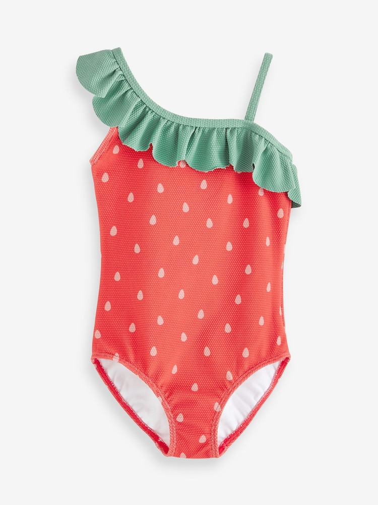 Boden Red One Shoulder Textured Strawberry Swimsuit - Image 2 of 4 Boden Red One Shoulder Textured Strawberry Swimsuit - Image 2 of 4