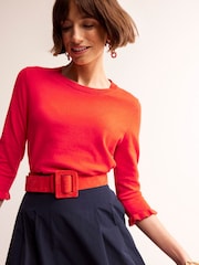 Vermelho - Boden de algodão Merino com babados Jumper - Imagem 3 de 7