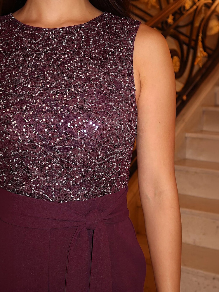 Roman Red Petite Sequin Jumpsuit - Image 4 of 4 Roman Red Petite Sequin Jumpsuit - Image 4 of 4