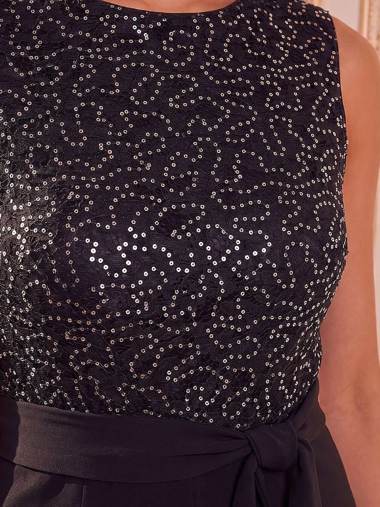 Roman Black Petite Sequin Jumpsuit - Image 4 of 4 Roman Black Petite Sequin Jumpsuit - Image 4 of 4