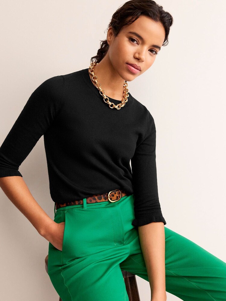 Boden Black Cotton Merino Frill Jumper - Image 1 of 6 Boden Black Cotton Merino Frill Jumper - Image 1 of 6