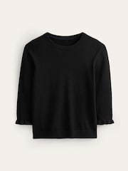 Boden Black Cotton Merino Frill Jumper - Image 5 of 6