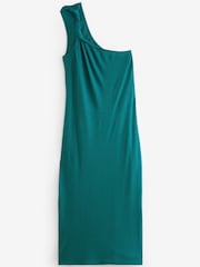 Teal Blue Print One Shoulder Jersey Midi Summer Dress - Image 6 of 7