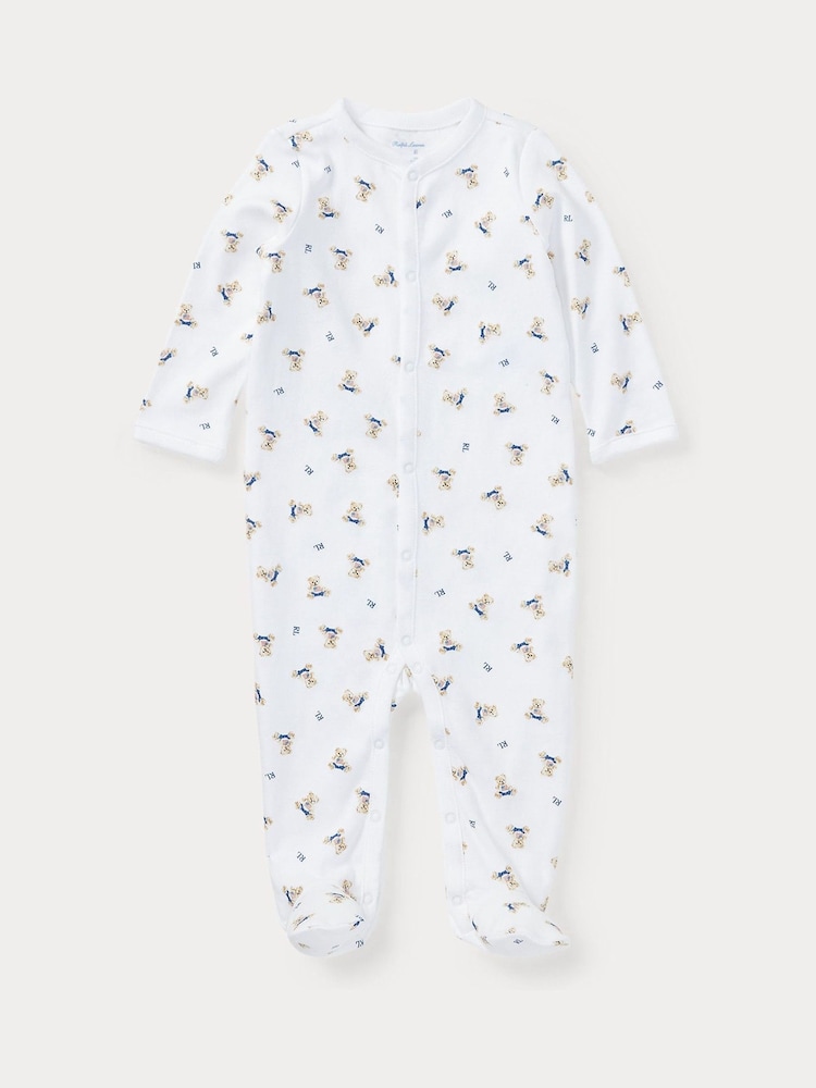 Polo Ralph Lauren White Baby Bear Sleepsuit - Image 1 of 2