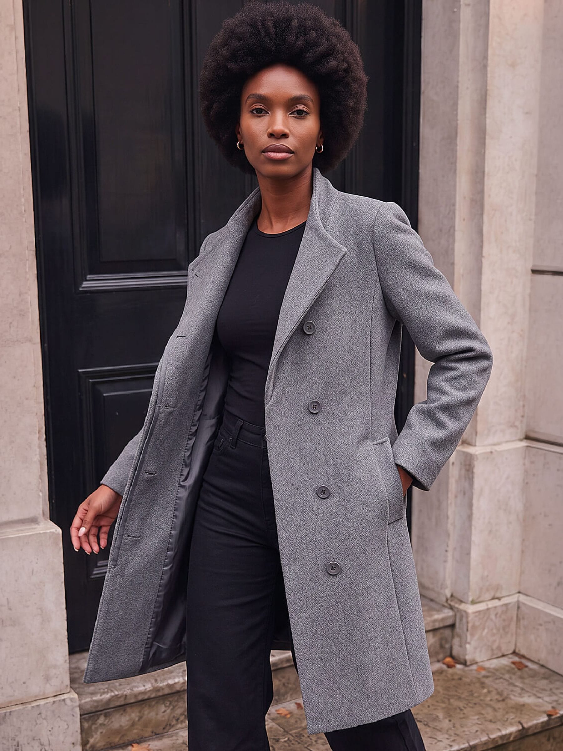 Roman Women's Tailored Funnel Neck Pocket Detail Coat in Grey | Size: 20 - Image 2