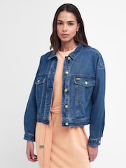 Barbour International® Denim Mid Wash 100% Cotton Trucker Jacket - Image 1 of 13