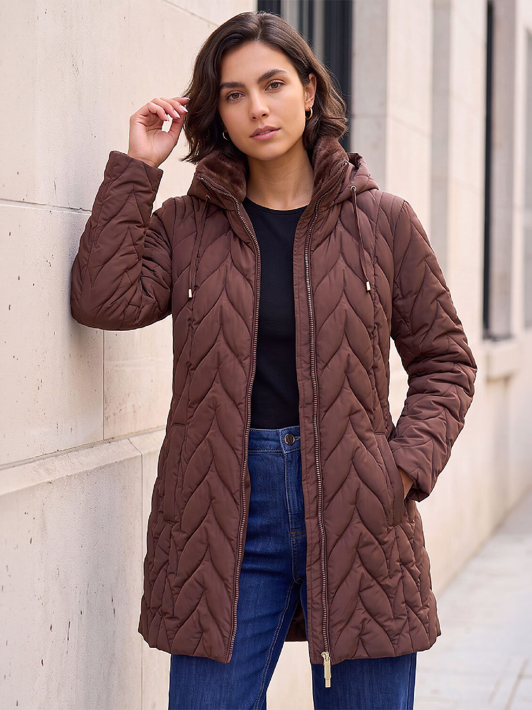 Roman Women's Chocolate Zig Zag Padded Coat Size 20 - Image 2