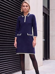 Roman Blue Contrast Zip Collared Knit Dress - Image 3 of 4