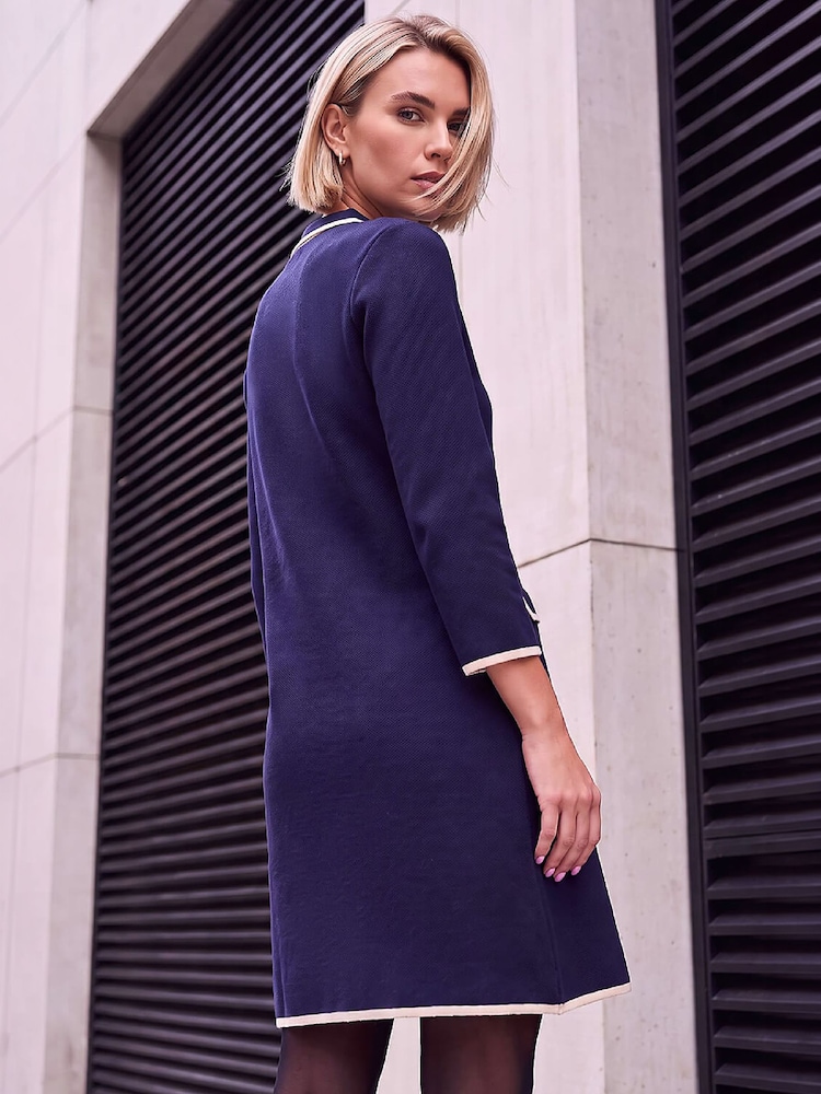 Roman Blue Contrast Zip Collared Knit Dress - Image 4 of 4 Roman Blue Contrast Zip Collared Knit Dress - Image 4 of 4