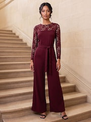Rouge - Combinaison Roman Petite en dentelle contrastée extensible - Image 2 de 4